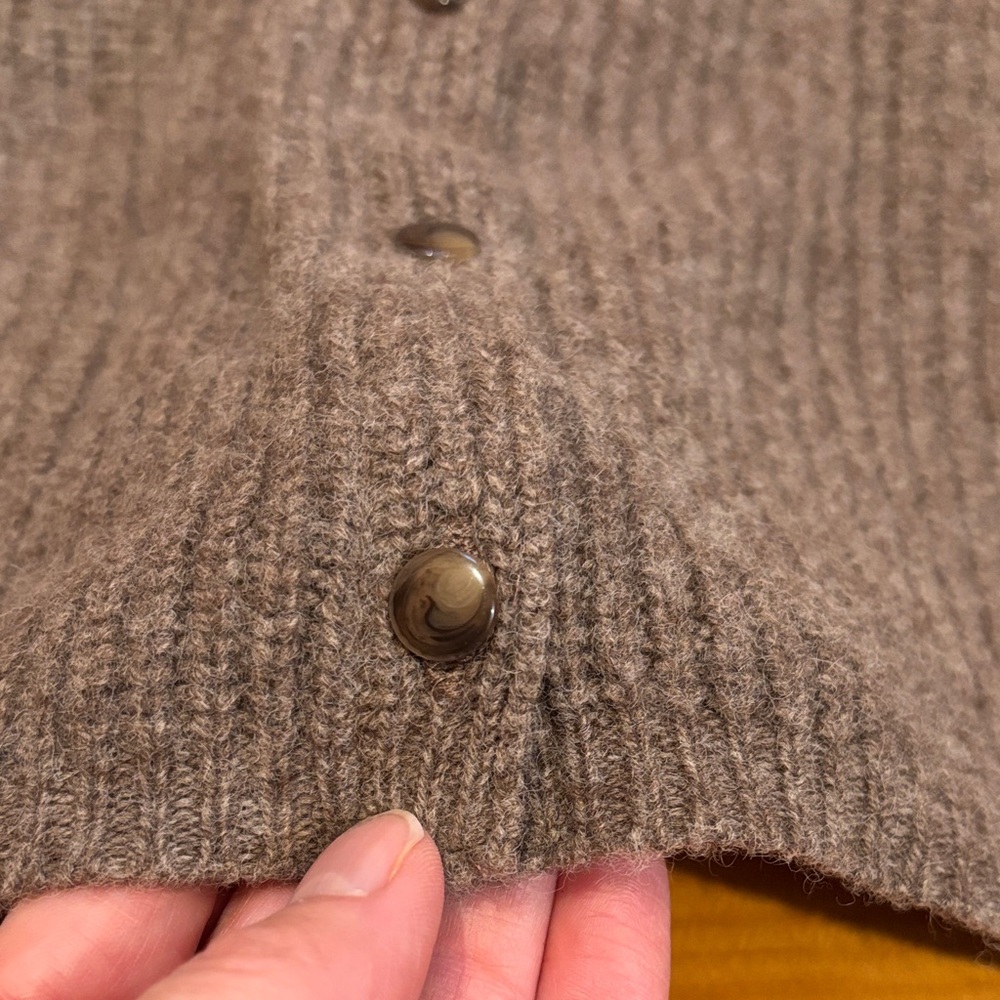 QUINCE XL Heather Brown 100% Yak Wool Soft Rib Crew Cardigan Sweater - Picture 3 of 8
